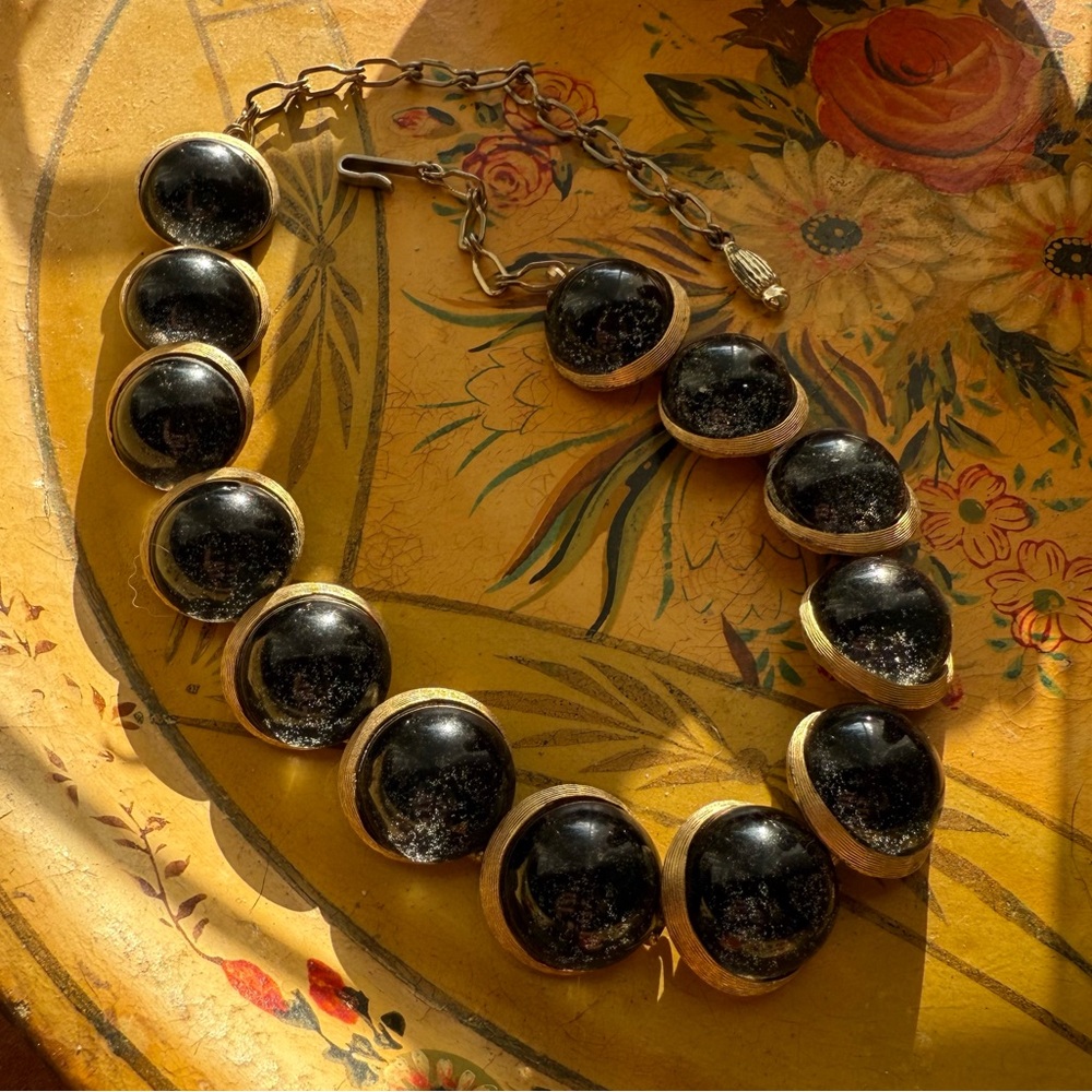 Vintage 1950s Charel Black Crescent Moon Thermoset Necklace